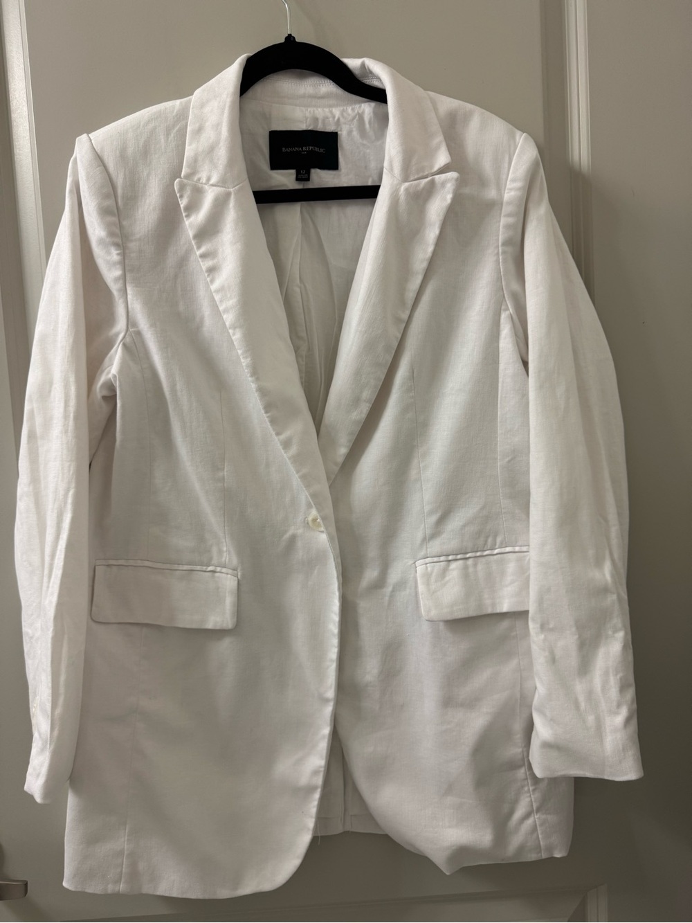 Banana Republic Women’s White Linen Blend Blazer Jacket Neutral Minimalist Sz 12